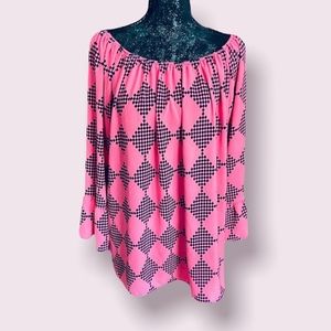 Emma Rose Fluorescent Pink & Black Diamond Off the Shoulder Blouse